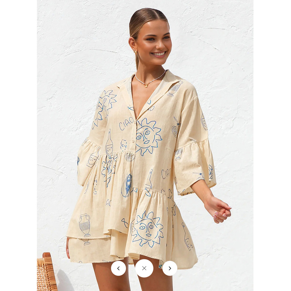 NWT Commense Oversized Sun Print Short Dress color Apricot Sz XL